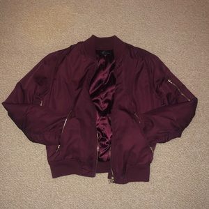 Maroon Bomber Jacket with Gold Zippers